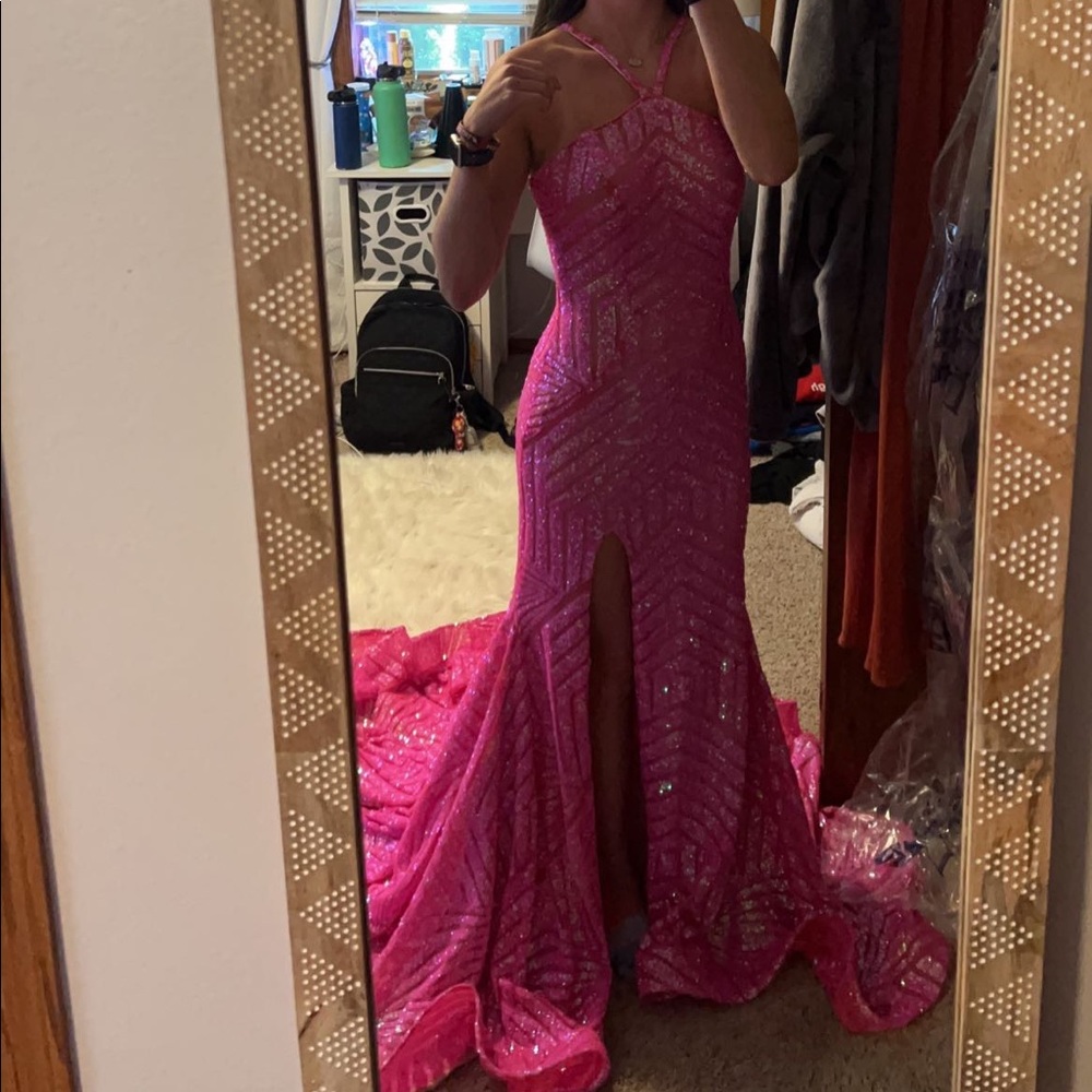 Hot pink Jovani prom dress.
